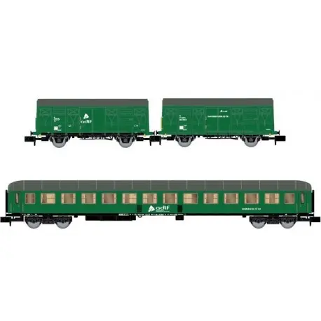 Set de 2 vagones cerrados J2 y 1 coche SSV-500. ADIF. - 1