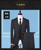 Traje De Negocios Elegante Con Chaqueta Y Pantalón Rayas Verticales Traje Tres Piezas Para Hombre Cierre Único Moda Coreana - details 8