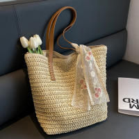 Bolso de mano de gran capacidad para mujer, bolsa de hombro tejida a mano, fresca, Rural, de hierba, de verano - details 9