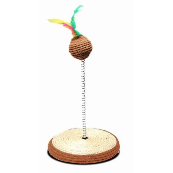 COTTECOTA-Rascador para Gatos con Pelota Diam14 x H 24 cm bonito rascador de gato juguetes interactivos de pista y bola Rascador con bola y pluma para gatos de interior juguetes interactivos divertidos para ejercicio Juguete con muelle para GatoRef.51098 - 1