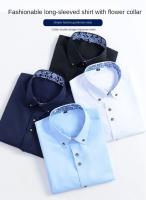Camisa De Punto De Lujo Para Hombre Azul Y Blanco Con Estampado De Color Sólido Cuello En V Manga Larga Ajustada Casual Negocios Antideslizante Algodón - details 1