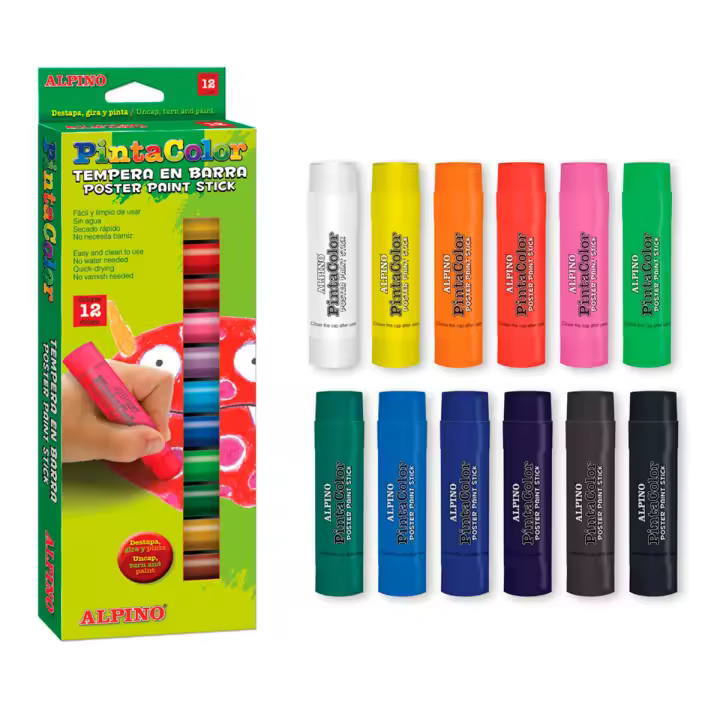 ALPINO PintaColor - Estuche con 12 Témperas en Barra de Secado Rápido - 1