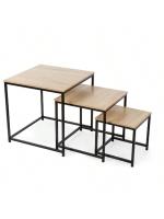 BLOOM STORE-Mesa de Centro set de 3 mesas acero y MDF,mesas auxiliares de centro,Color roble y Negro - details 1