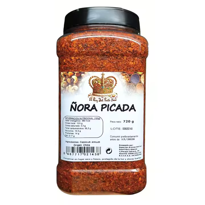 Ñora Molida 720 gramos - Especia Ñora - Ñora Picada - Ñora Granulada - Marca El Rey del Fruto Seco- Envase Fresco y Sabroso - Cocina Tradicional Española - 1