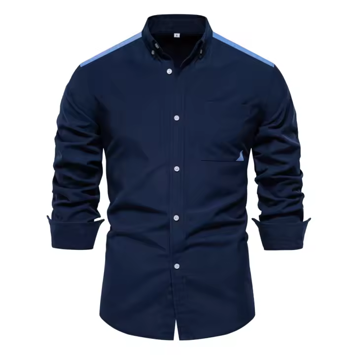 Camisa Oxford de talla europea para hombre, tops informales de manga larga con bloques de color de alta gama, primavera 2024 - 1