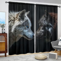 2pcs Cortina De Ventana Estampada En Estilo Lobo Blanco Y Negro Para Decoración Del Hogar Tratamiento De Ventana Para Dormitorio Oficina Y Cocina Material 100% Poliéster - details 0