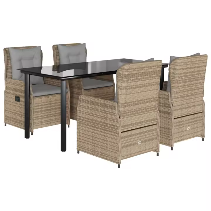 vidaXL Set comedor de jardín 5 pzas con cojines ratán sintético beige - 1
