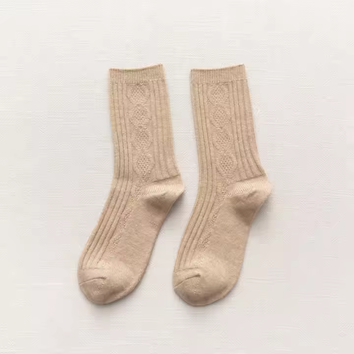 Calcetines De Invierno Para Mujer Color Sólido Cálidos Y Gruesos Calcetines Largos De Lana Estilo Japonés Moda Transpirables - 1