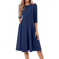 Vestido Largo De Manga Larga Para Mujer Casual Suéter Con Bolsillos Estilo Swing Suelto Cuello Redondo Color Sólido Vestido Robe - details 7