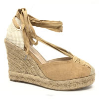Sandalia mujer, Cuña y Plataforma en Esparto, Camel, Plata, Hebilla en el Tobillo, Alto, Cómodos, Primavera Verano 2023, Para salir, Fiestas, Celebraciones - details 0