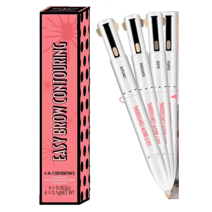 Lápiz iluminador para contorno de cejas 4 en 1, lápiz de maquillaje 4 en 1, lápiz marrón, resistente al agua, reparador para contorno de cejas, para mujeres y hombres (3 # Negro Marrón) - 1