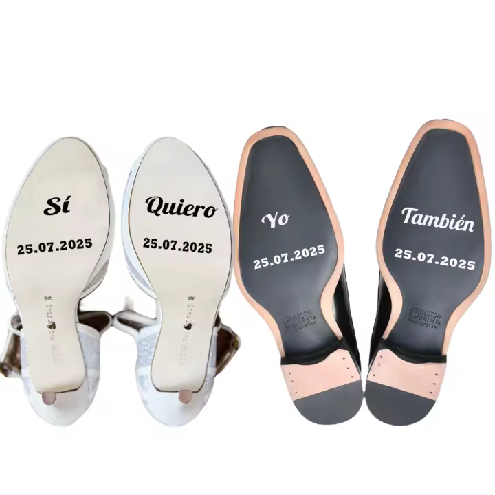 Pegatinas zapatos boda Sí Quiero Yo También con fecha, Decoración bodas Decomac - 1
