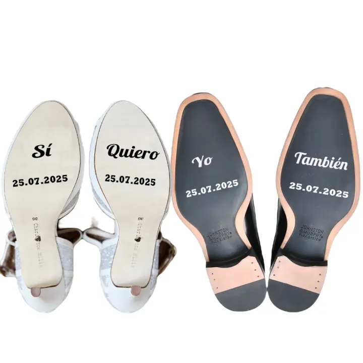 Pegatinas zapatos boda Sí Quiero Yo También con fecha, Decoración bodas Decomac - 1