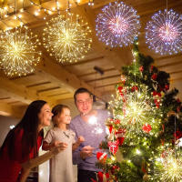 Decoraciones De Navidad Dandelion Fireworks Lamp Luces LED Cadena 200 LEDs Control Remoto 8 Modos Guirnalda De Navidad Multicolor - details 14