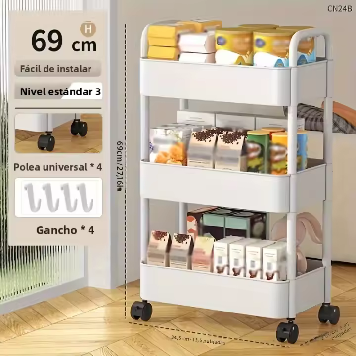 Carrito De Almacenamiento Plástico De 3 Capas Con Apoyabrazos 1 PC Organizador Espacioso Para Multicamaras Terminación Mate - 1