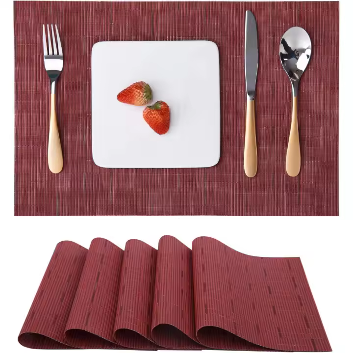 Juego de 6 manteles individuales lavables, manteles individuales tejidos, lavables, antideslizantes, resistentes al desgaste y al calor, manteles individuales de vinilo lavables para cocina, mesa de , hotel, manteles individuales de 30 x 45 cm (rojo) - 1