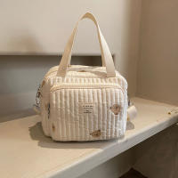 Bolso De Diaper Para Bebé Con Patrón De Oso Y Flores En Algodón Beige Con Cierre De Cremallera Estilo HOBO Bolsa De Equipaje - details 4
