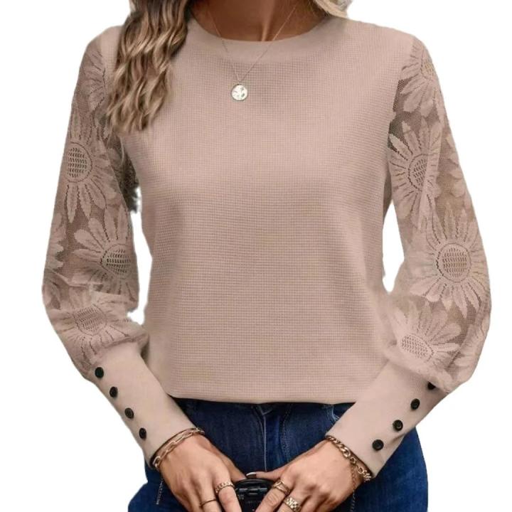 Camisa De Mujer De Color Sólido Con Botones Y Cuello Redondo Larga Y Confortable Para Invierno 2024 Azul Estampado De Flores Prenda Oficina Elegante
