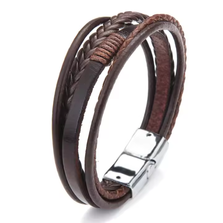Pulsera De Cuero Para Hombres 20cm Con Hebilla Magnética Aleación De Aluminio Pulsera De Lazo Tejida Para Mujeres Joyería De Fiesta - 1