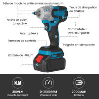 Llave de impacto eléctrica 380N.m, destornillador sin escobillas, 1/2 pulgadas, Compatible con batería Makita de 18V, herramientas eléctricas， - details 1