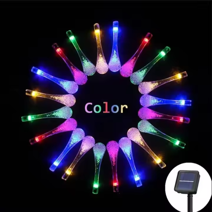 Luces De Cadena Solar De Gotas De Agua Impermeables Para Decoración Al Aire Libre Navidad Boda Fiesta Jardín Luz De Hada Multicolor Blanco Cálido - 1