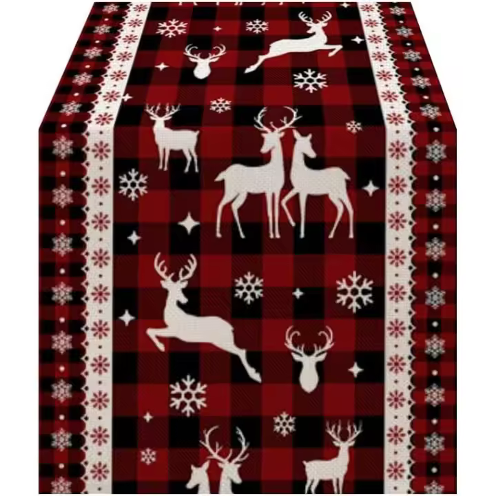 Camino de mesa navideño Camino de mesa de lino Camino de mesa a cuadros Camino de mesa navideño lavable Camino de mesa moderno rojo Decoración de mesa navideña Camino de mesa resistente a la intemperie para exteriores - 1