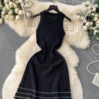 Vestido Midi Bodycon A-Line De Mujer Sin Mangas Patchwork Tejido Long Sundress Malla Elástica Estilo Callejero Verano 2024 - details 24