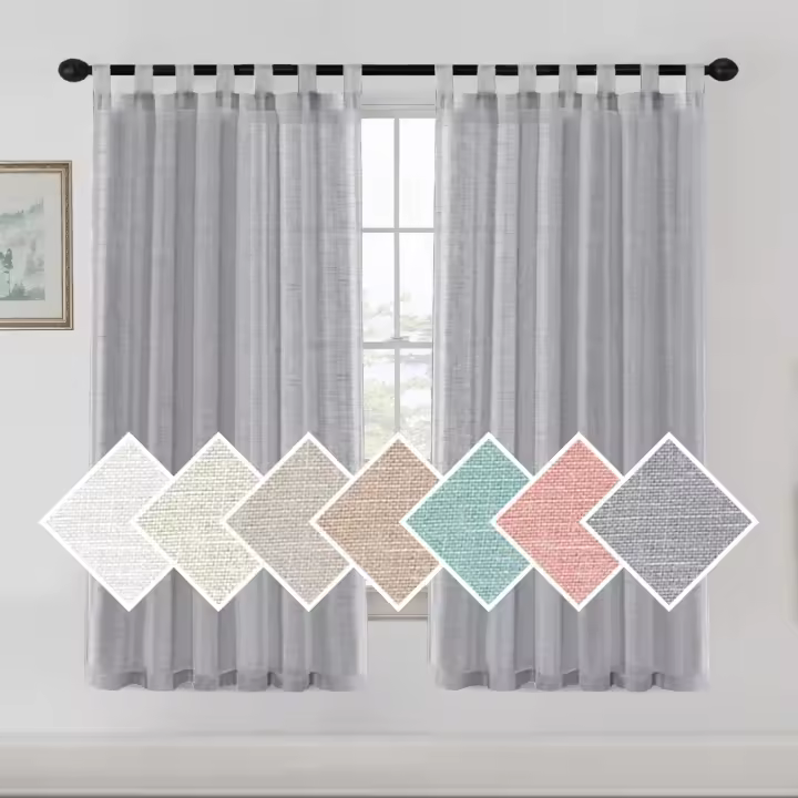 Cortinas de Lino para Salón,2 Piezas,Visillo Translúcido, Cortinas con Ojales modernos, Decorativas para Ventana, Habitación y D - 1
