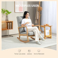 HOMCOM Mecedora Tapizada en Lino Silla Mecedora con Patas de Madera de Caucho y Reposabrazos Mecedora para Lactancia Carga 150 kg para Dormitorio Salón Gris - details 5