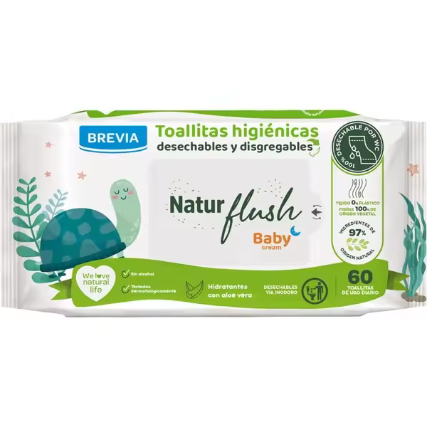PACK AHORRO - 14 x 60 unidades Toallitas húmedas Natur flush Brevia - 1