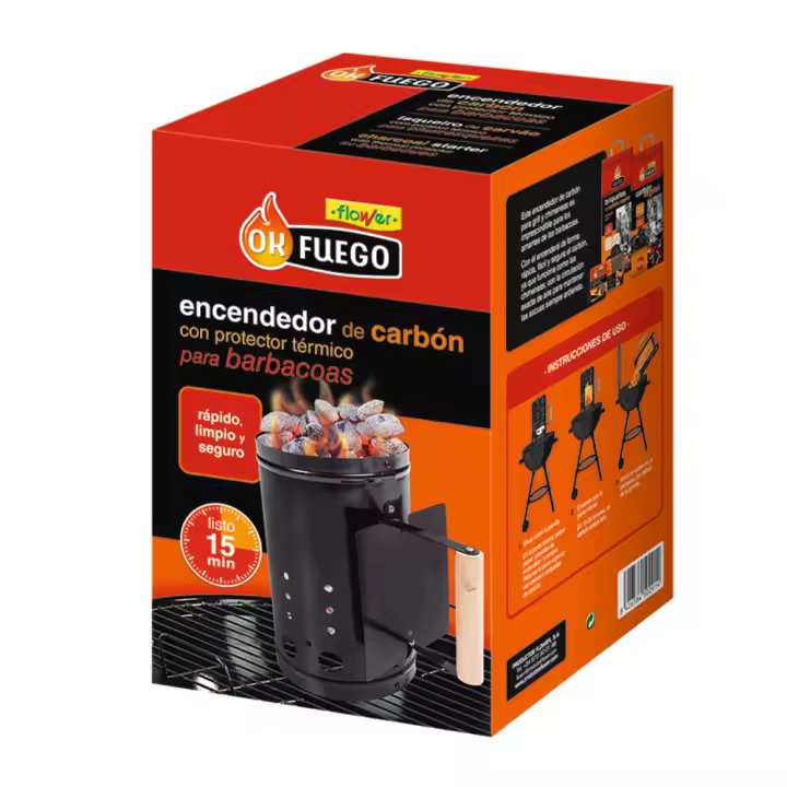 FLOWER OKFUEGO ENCENDEDOR DE CARBON PARA BBQ ACERO+RESISTENTE ALTAS TEMPERATURAS+RÁPIDO+FÁCIL+SEGURO - 1