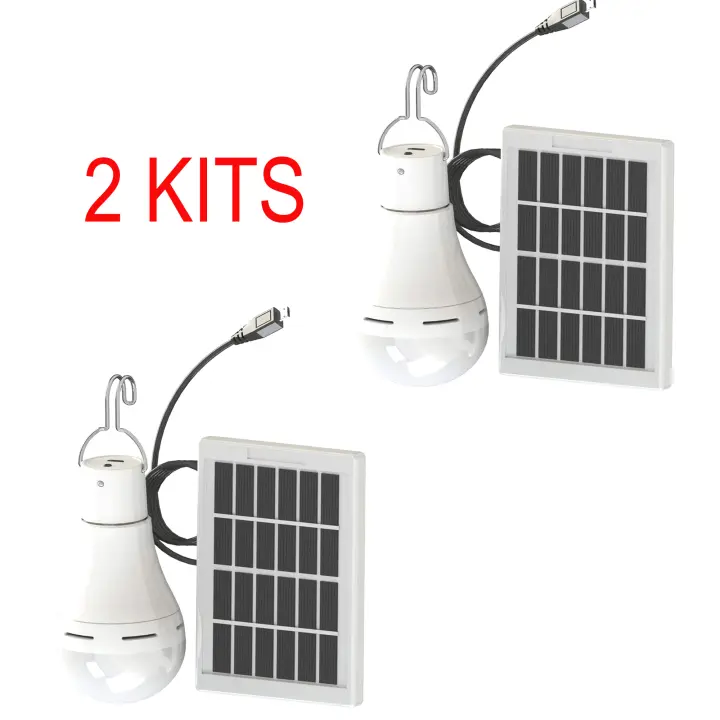 Bombillas Solares LED 12W Recargables con Placa Solar USB - Certificación CE - Campo, Casa, Jardín - Ahorro Energético Panel，con mando a distancia - 1