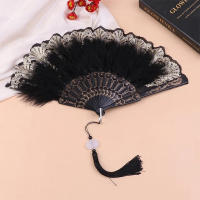 Abanico Plegable De Plumas Lolita Para Mujer Estilo Gótico Oscuro Decoración De Fiesta Y Boda Accesorio De Fotografía - details 1