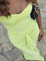 Vestido Maxi Sin Mangas Para Mujer Kliou Estilo Bandage Con Aros Y Rotura Lateral Silueta Corporal Corto De Calle Polyester Spandex - details 11