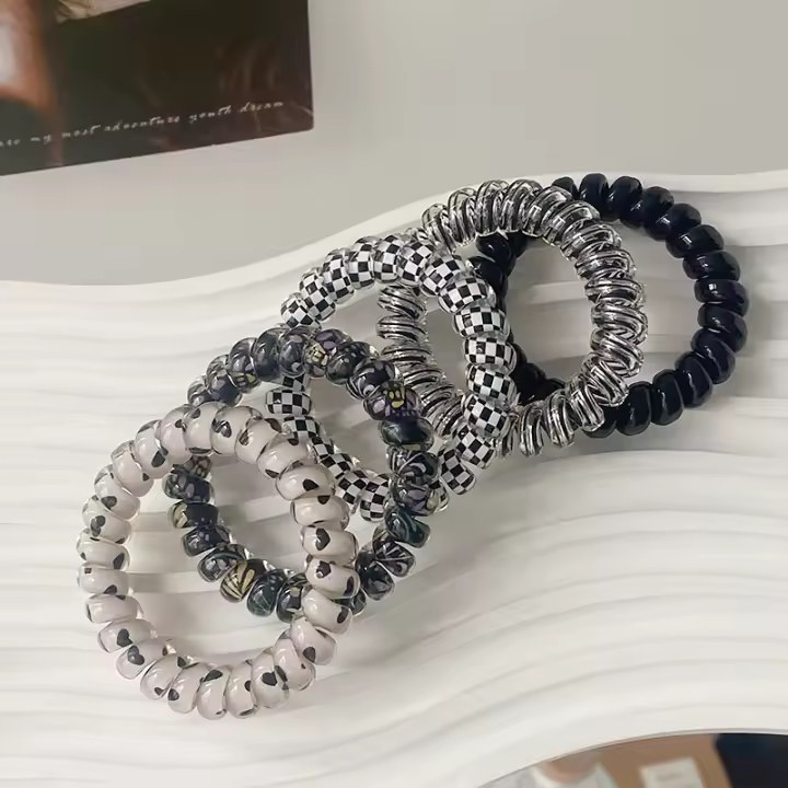 Set De 5 Scrunchies De Cordón De Teléfono Colores Gradientes Y Estampado a Cuadros Accesorios Para El Cabello Elásticos De Goma Para Mujer - 1