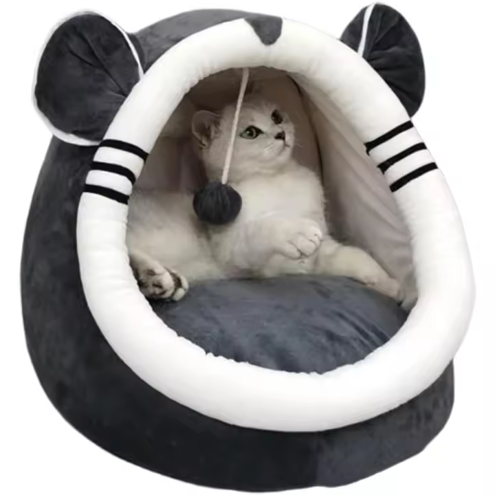 Cama semicerrada para gatos de 12,9 pulgadas para todas las estaciones, cómoda y suave para gatos de interior, casa para que jueguen. - 1