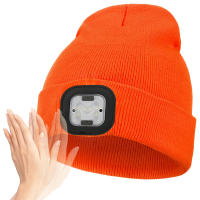 Gorro De Punto Negro Invierno Con Luz LED Recargable Por USB Sensor Sin Borde Lámpara De Cabeza Libre De Manos Regalo De Navidad - details 0
