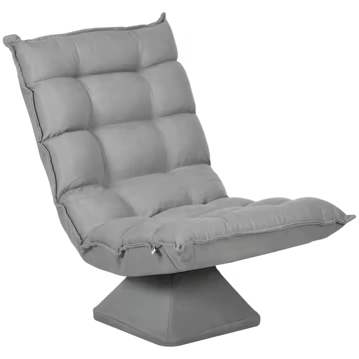 HOMCOM Silla de Pie Sofá de Pie con Respaldo Ajustable Silla de Meditación Giratoria con Base Acolchada Sillón Relax Sofá Perezoso para Salón Oficina Gris Claro - 1