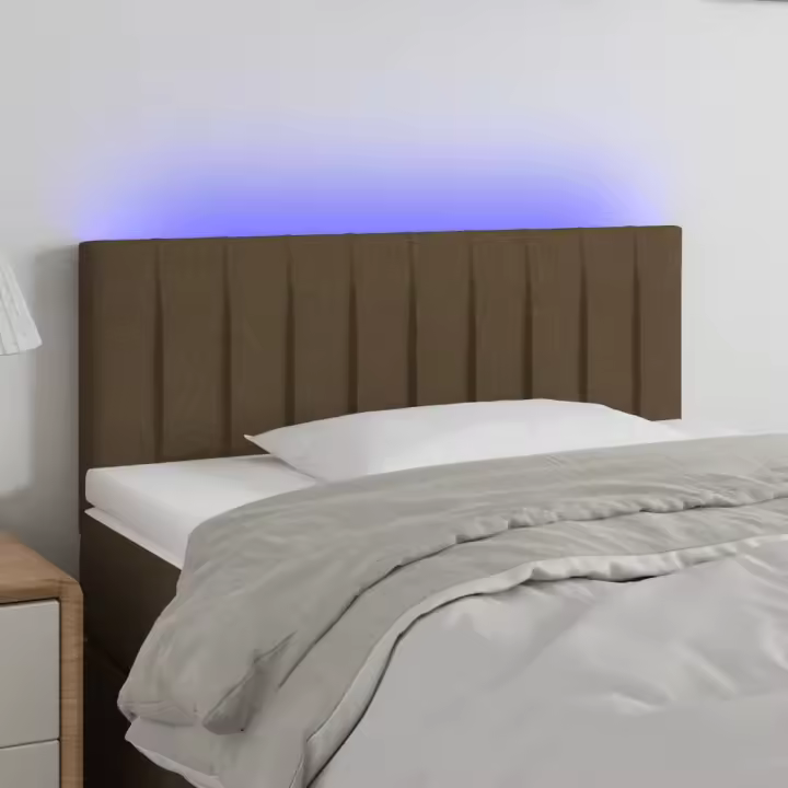 vidaXL Cabecero con LED de tela marrón oscuro 90x5x78/88 cm - 1