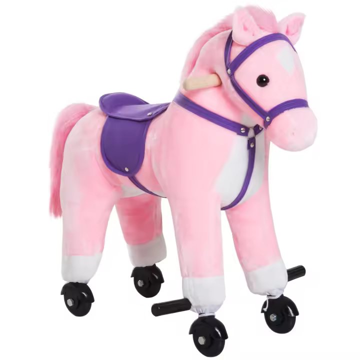 HOMCOM Caballito para Bebes de +36 Meses Caballo con Ruedas Sonidos de Relincho Palos y Pedales Carga 60 kg 55x23x60 cm - 1