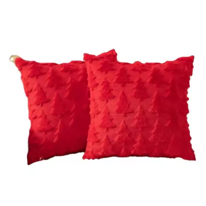 Fundas de almohada para Árbol de Navidad, 45.72X45. 72 cm, Juego de 2 Fundas de Almohada Decorativas de Lujo de Cuero sintética de Felpa Suave, Jacquard, para Sofá, Vacaciones, Invierno, decoración del Hogar, Rojo - 1