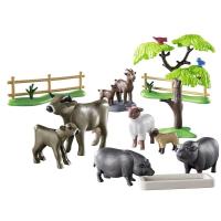 Playmobil (71307) set de animales, vaca, ternero, cabra, cabrito, oveja, cordero, cerdos panzudos, pajaros, Country - details 1