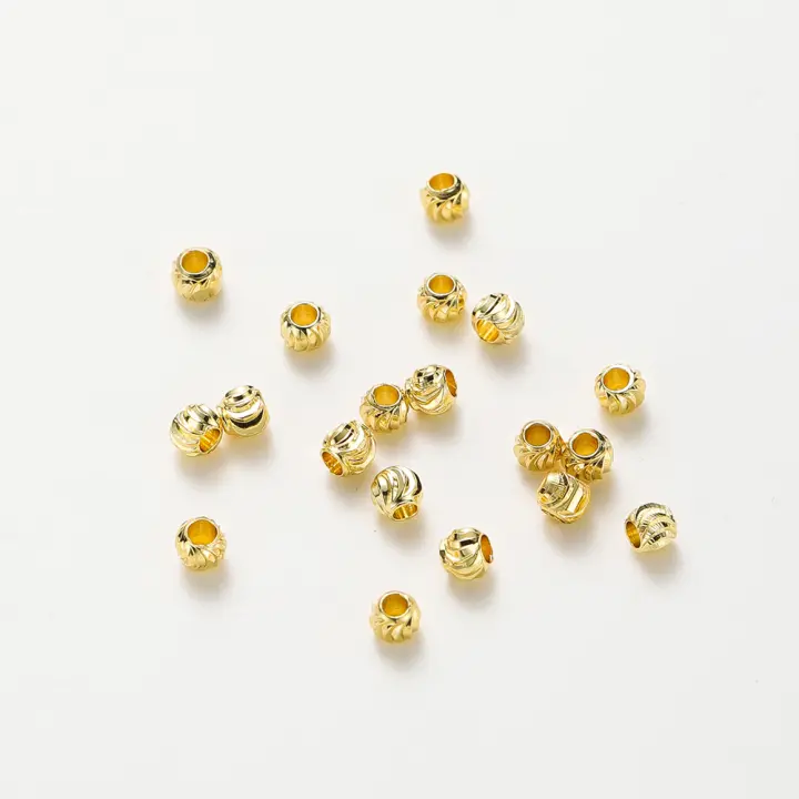 20pcs/lot Perlas De Flor Cortada Rayadas Plateadas Con 18K Gold Plated Para DIY Joyería Pendientes Collar Espaciadores Sueltos Mayorista - 1