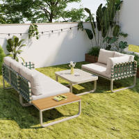 Conjunto de salón de Jardín (4-5 plazas), Conjunto de muebles de Jardín de cuero Verde, Moderno conjunto de sofá de exterior con todos los muebles de asiento y Zapatos, Conjunto de balcón, jardín y Terraza, color albaricoque - details 6