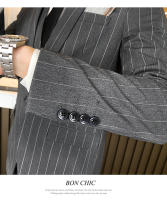 Traje De Tres Piezas Para Hombre (blazer+ Chaleco + Pantalones) Estilo Casual Elegante Con Rayas Adaptado a Todas Las Estaciones Vestimenta Adecuada Para Bodas Y Negocios - details 11