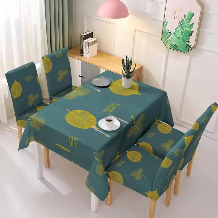 TODOBIEN STORE - Juego de Mantal y Funda de Silla, Mantel de Mesa Rectangulo 140 x 180, 4 Fundas para Silla con Elastico, 100% Poliester, Estampado Moderno. - 1