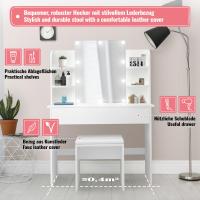 Tocador elegante blanco con iluminación led regulable, espejo, taburete y cajón, puerto usb integrado, diseño ahorra espacio, Miadomodo - details 3