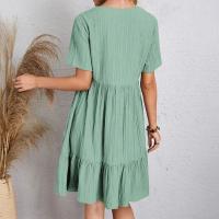 Vestido Peplum De Verano Para Mujer Vestido De Playa Con Cuello En V Manga Corta Ajustado Cintura Larga Volante Vestido De Ocio - details 16
