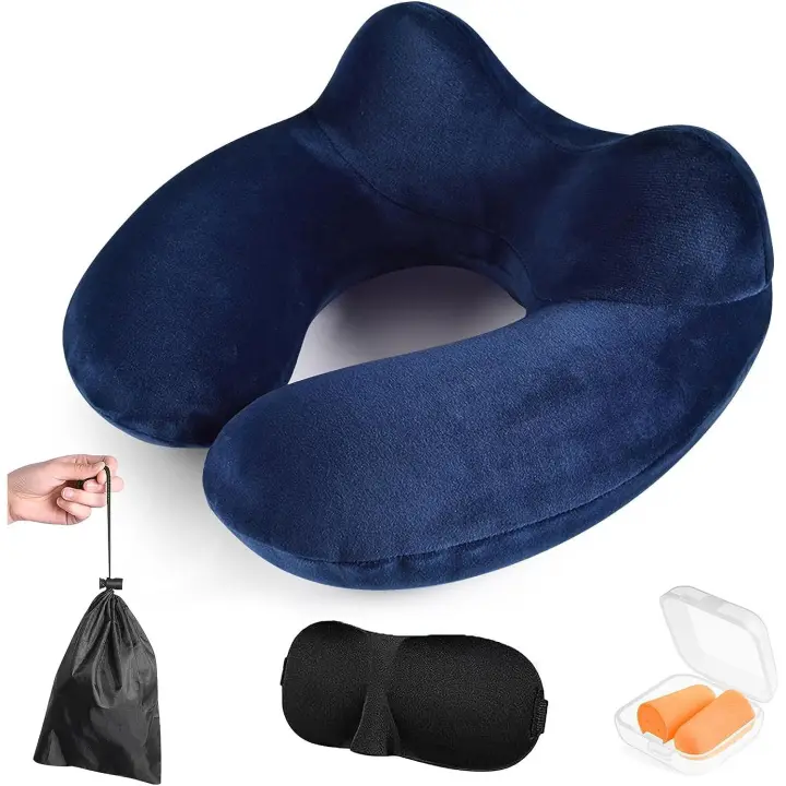 Almohada de Viaje para las cervicales, cojín Inflable del Viaje, Antifaz, Tapón, Bolsa de Transporte - 1