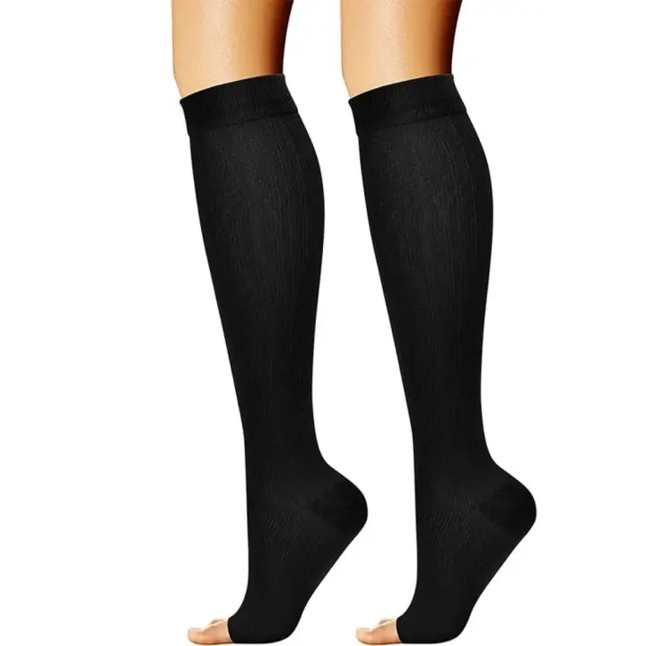 Calcetines De Compresión Médica Para Deporte Corrida Hasta La Rodilla Abiertos Negro Unisex Tallas S/M/L/XL/XXL - 1